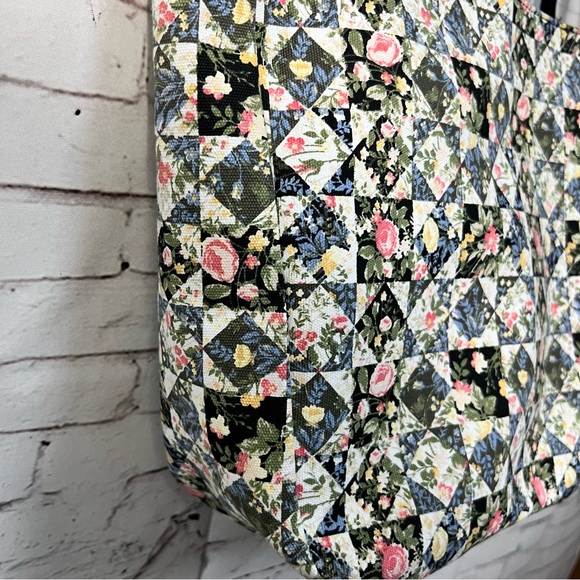 Farmhouse Is My Style Canvas Tote Purse Patchwork Quilt Print Rope Handle Floral - Picture 11 of 13